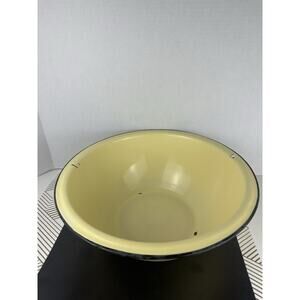 Vintage Enamelware Yellow Bowl Black Rim Farmhouse Country Cookware 12x4.5”
